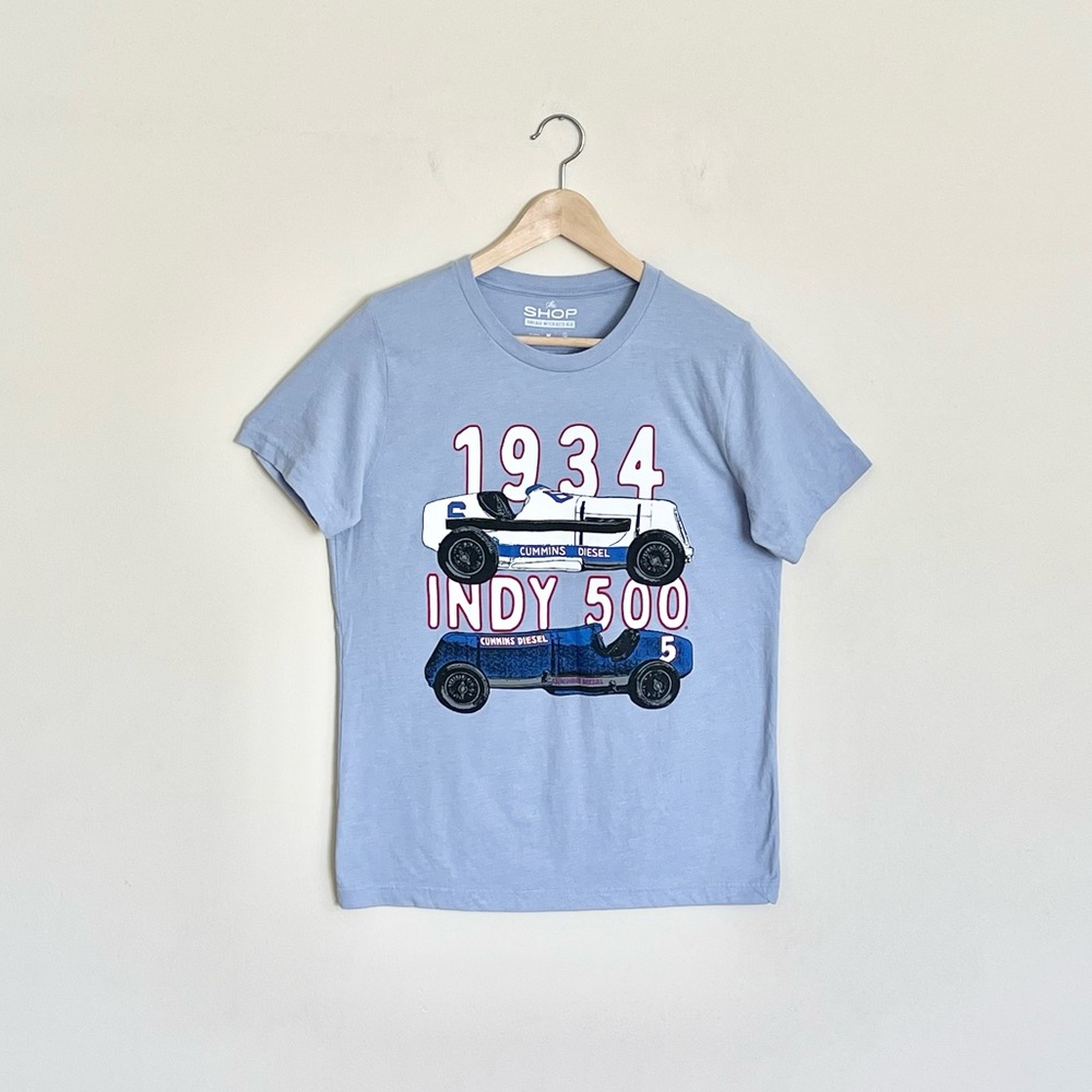 NEW Indy 500 Cummins Racing 1934 Vintage Car Graphic Light Blue T Shirt Adult M